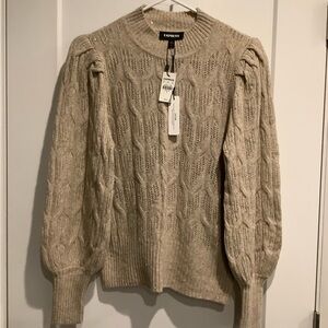 Express Women's Beige with Lurex Cable Knit Sweater